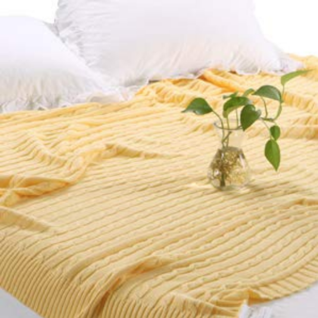 NTBAY 100% Cotton Cable Knit Throw (51"x 67", Yellow)
