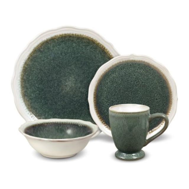 Gourmet Basics by Mikasa Reyna 32 Piece Dinnerware Set - White|Green