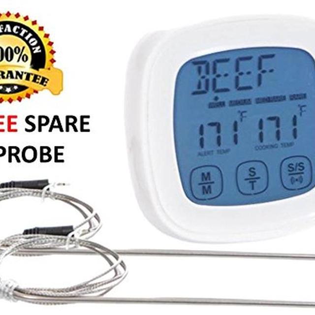 Meat Oven BBQ Grill and Smoker Digital Thermometer-Kitchen Timer-Instant Read Meat Thermometer With Oven Probe-Touchscreen Kitchen Cooking Thermometer- Perfect for Turkey Oven Roasts and Meat Smoker