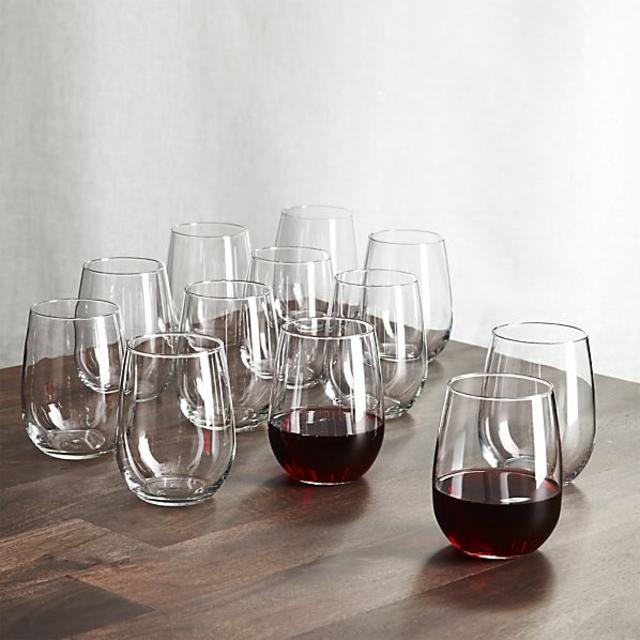 Set of 12 Stemless Red Wine Glasses