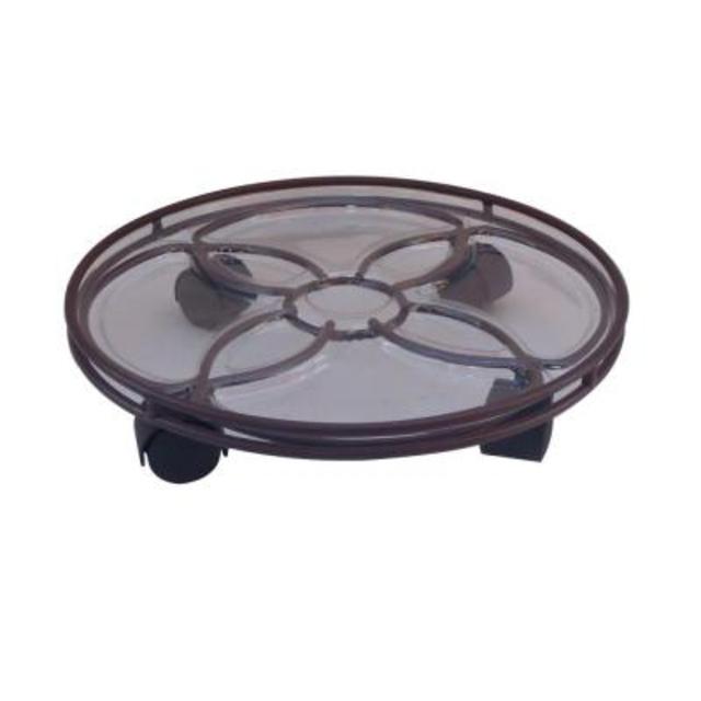13.6 in. x 13.6 in. x 2.8 in. Brown Metal Plant Caddy