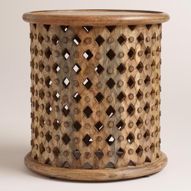 Tribal Carved Wood Accent Table
