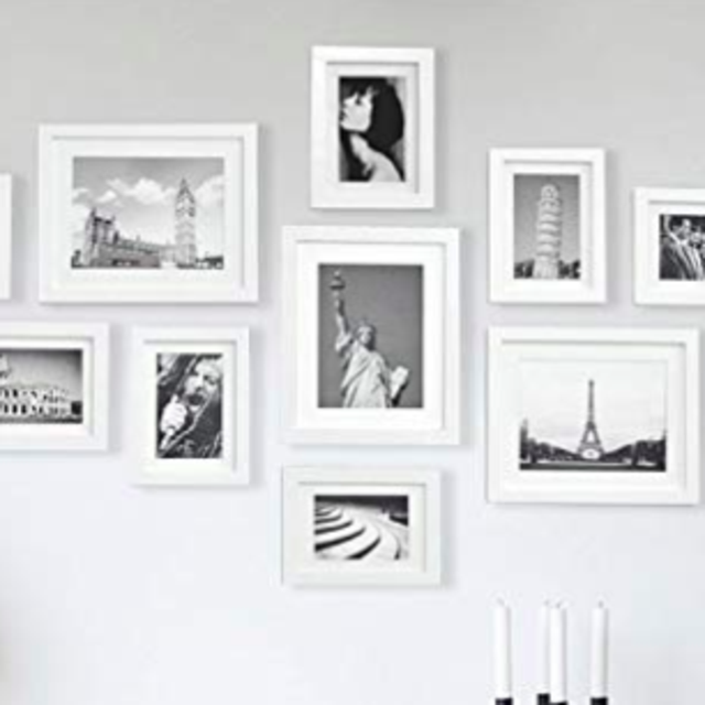 Ray & Chow White Photo Picture Gallery Wall Frame Set - Solid Wood- 11 Frames - Glass Window- with White Picture Mats - Frame Width 2cm