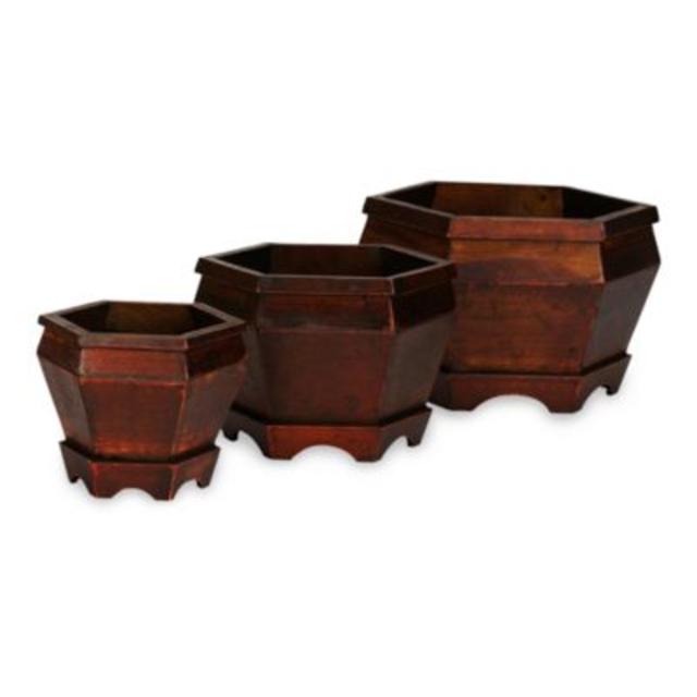 Nearly Natural Wooden Hexagon Decorative Planters (Set of 3)