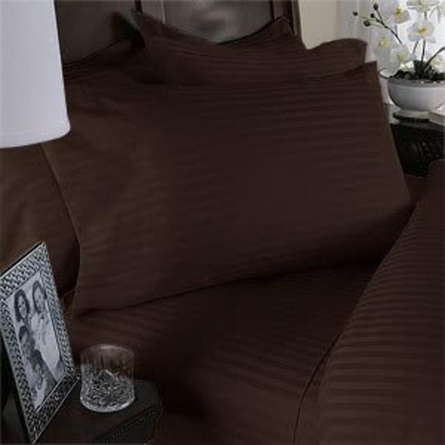 ITALIAN 800 Thread Count Egyptian Cotton Sheet Set DEEP POCKET, Queen, Chocolate Stripe, Premium ITALIAN Finish