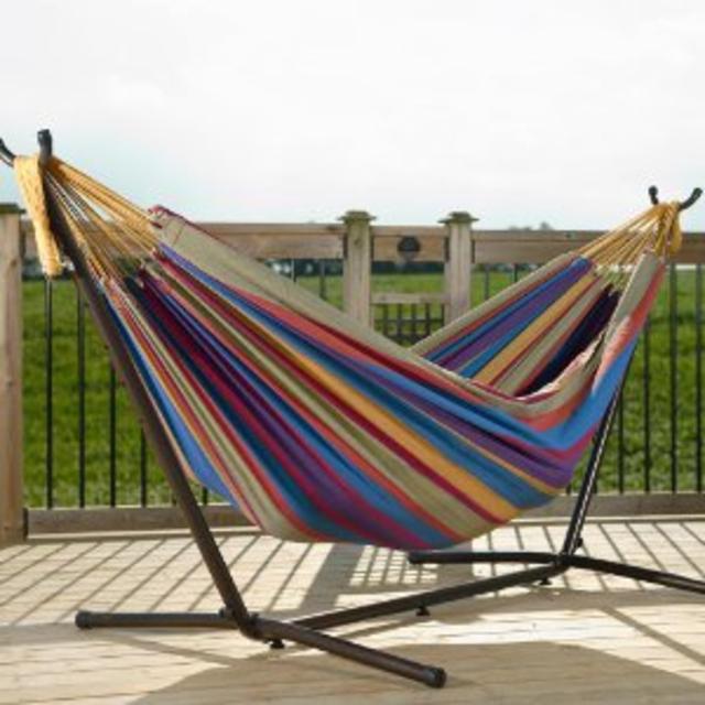 Vivere Double Polyester Hammock with Space-Saving Steel Stand, Ciao