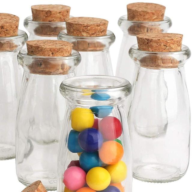 Mantello Mini Glass Jars Milk Bottles with Cork Top, Party Favors, Wedding Favors, Baby Showers, Bud Vases (Set of 12)