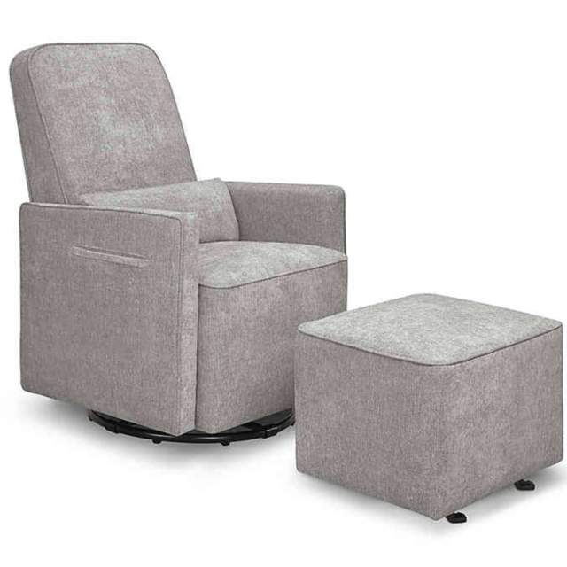 DaVinci Sierra Swivel Glider in Heathered Grey with Gliding Ottoman