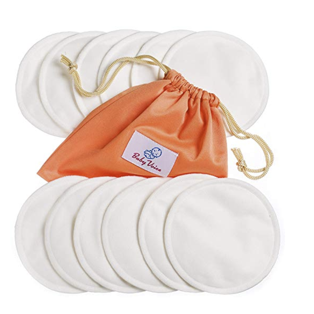 Reusable Nursing Pads 12 Pack | Organic Bamboo | Laundry & Travel Bag | Breastfeeding Guide Ebook | Washable & Reusable Breast Pads by BabyVoice (Medium, White)