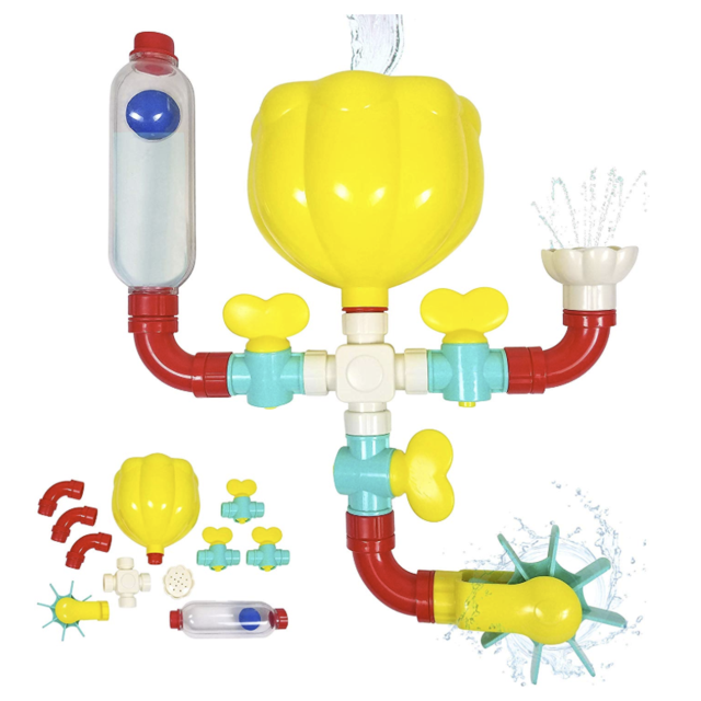 Bubble Bee Bath Toy Pipes N Valves. Stem Toys with Water Wheel, Bath Pipes, Knobs, Shower, Ball and Water Tube! Water Building Toy for Toddlers, Boys and Girls Ages 3, 4, 5, 6, 7 Years Old.