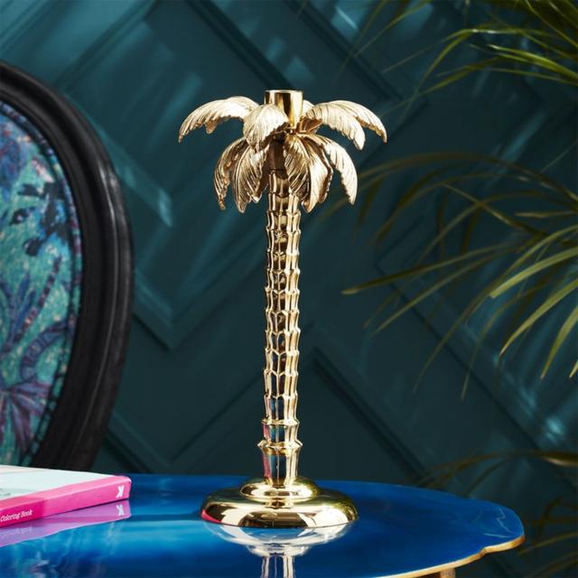 palm tree gold taper candle holder, CB2