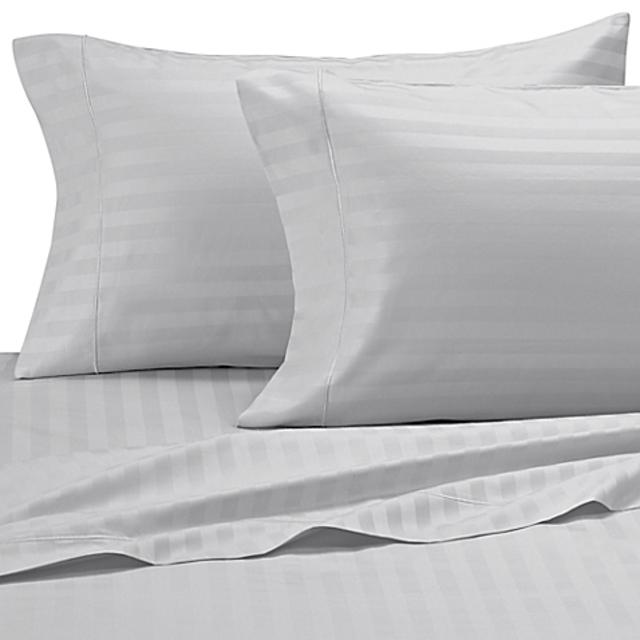 Damask Stripe 500-Thread-Count Egyptian Cotton King Sheet Set in Silver