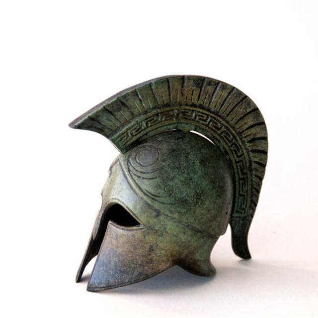Bronze Helmet, Greek Key Crest Helmet, Ancient Corinthian War Helmet, Bronze Metal Sculpture, Collectible Timeless Art, Museum Quality Art