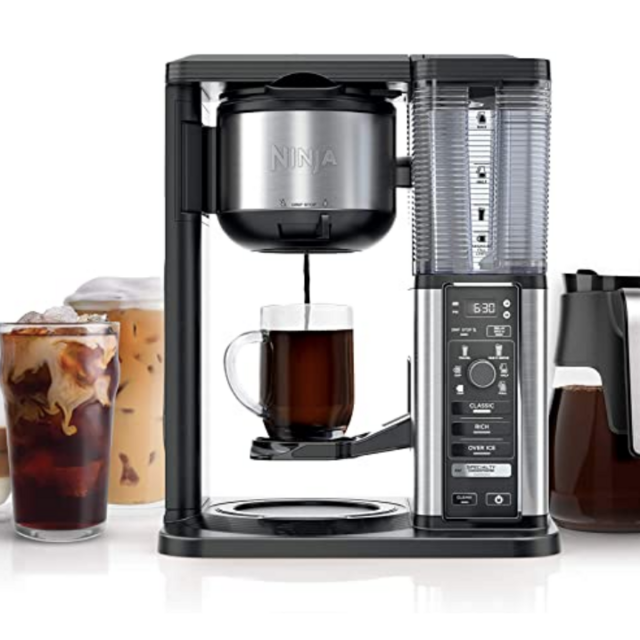 Ninja CM401 Specialty 10-Cup Coffee Maker, with 4 Brew Styles for Ground Coffee, Built-in Water Reservoir, Fold-Away Frother & Glass Carafe, Black