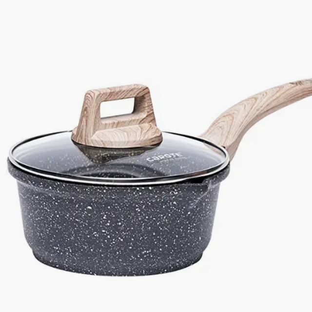 CAROTE 1.7 Quart Saucepan with Lid, Small Nonstick Sauce Pot with Lid, Cooking Sauce Pan with Pour Spout- PFOA FREE