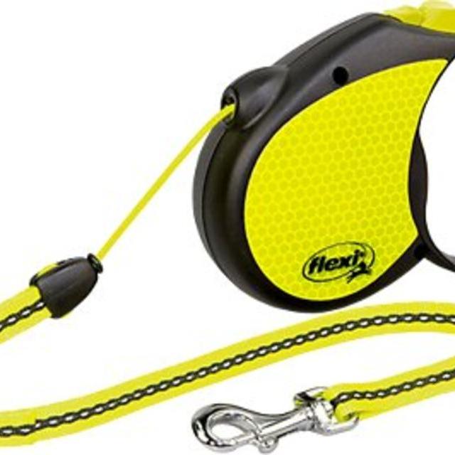 Flexi Neon Reflect Retractable Cord & Tape Dog Leash, Black/Yellow- Large