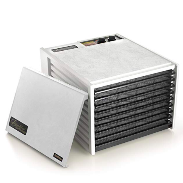 Excalibur 3926TW 9-Tray Electric Food Dehydrator with Temperature Settings and 26-hour Timer Automatic Shut Off for Faster and Efficient Drying Includes Guide to Dehydration Made in USA, 9-Tray,White