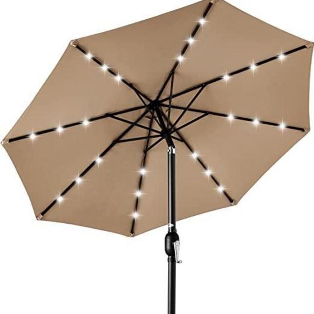 Best Choice Products 10ft Solar Powered Aluminum Polyester LED Lighted Patio Umbrella w/Tilt Adjustment and UV-Resistant Fabric, Tan