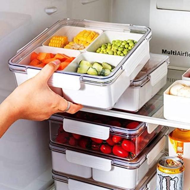2pack Serving Trays for Party Divided Veggie Tray with Lid Sealed Sectioned Fruit Snack Serving Platter Vegetable Storage with 4 Compartments Snackle Box Charcuterie Container Fridge Organizer