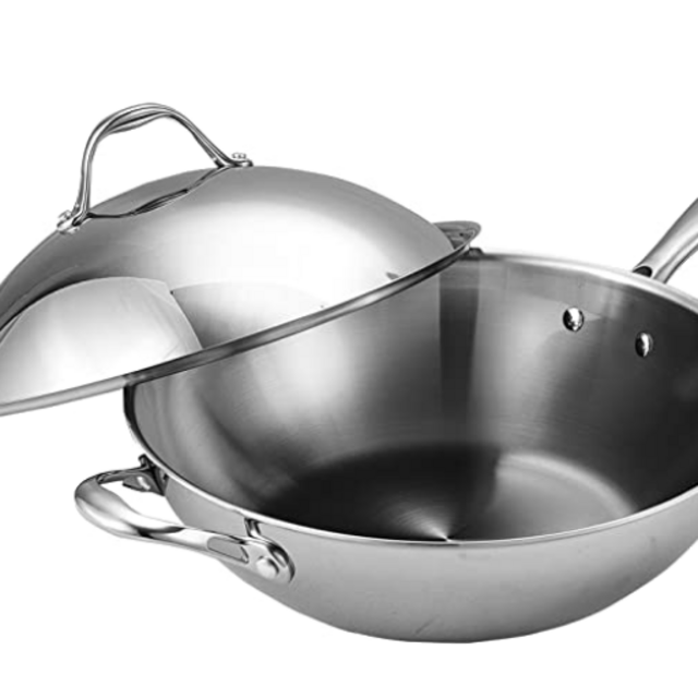 Cooks Standard Stainless Steel Multi-Ply Clad Wok, 13" with High Dome lid, Silver