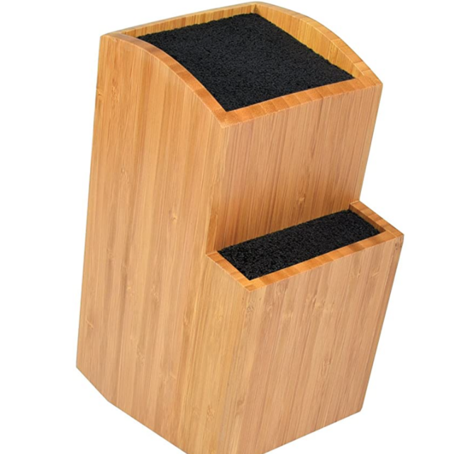 Bamboo Universal Knife Block - Extra Large Two-tiered Slotless Wooden Knife Stand, Organizer & Holder - Convenient Safe Storage for Large & Small Knives & Utensils - Easy to Clean Removable Bristles