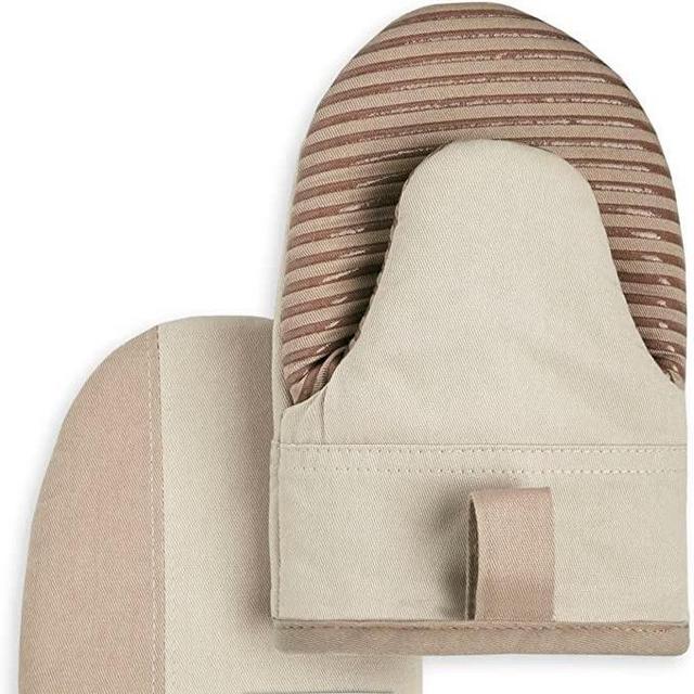 KitchenAid Beacon Two-Tone Mini Oven Mitt 2-Pack Set, Milkshake Tan/Beige, 5.5"x8"