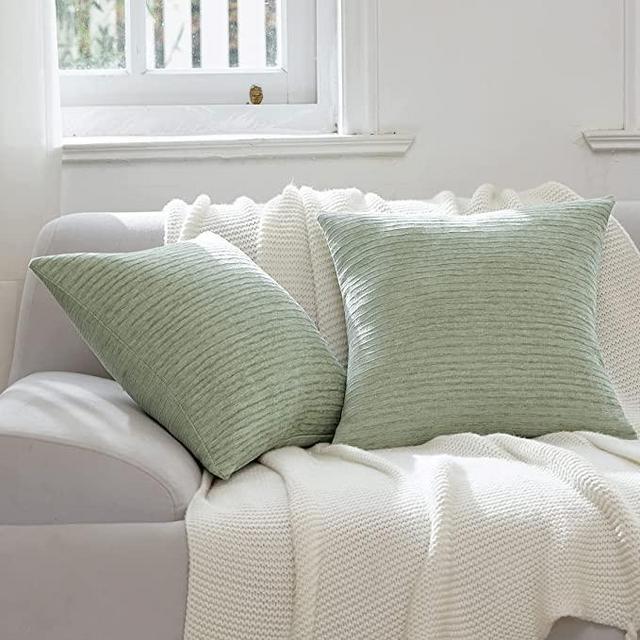 WLNUI Sage Green Throw Pillow Covers 18x18 Inch Set of 2 Decorative Accent Pillow Case Square Cushion Covers for Couch Sofa Bed Living Room Farmhouse Decor