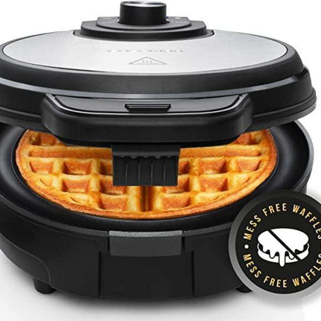 Chefman Anti-Overflow Belgian Waffle Maker w/Shade Selector, Stainless Steel, Temperature Control, Mess Free Moat, Round Nonstick Iron Plate, Cool Touch Handle, Measuring Cup IncludedAdd to your order