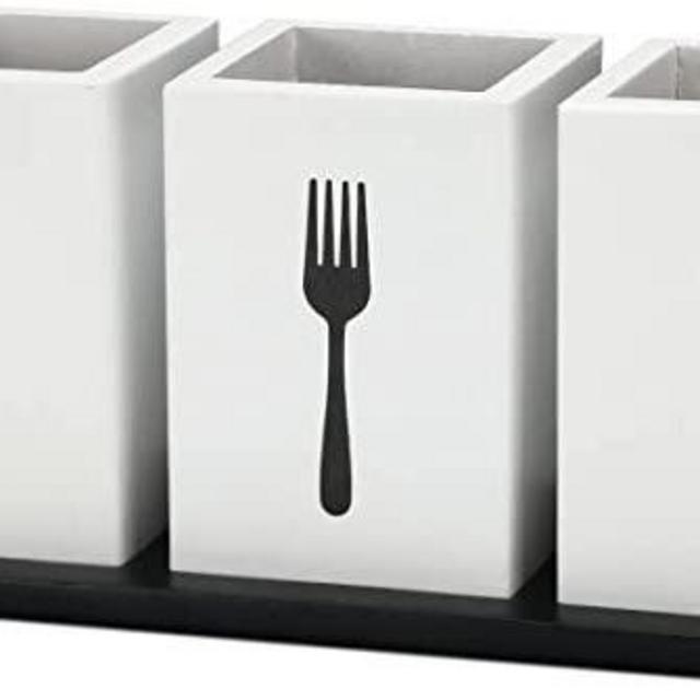 4 Pieces Silverware Caddy Utensil Holder for Countertop Silverware Organizer with Wood Tray Spoon and Fork Holder Cutlery Silverware Holder Utensil Caddy Flatware Organizers for Kitchen (White)