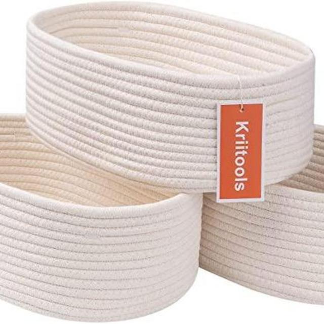 Kriitools Baskets&Bins for Shelf Storage Organizing/Cute Basket to Store and Organize Household Items/Woven Rope Basket for Living Room, Bedroom,Playroom,3 Packs Off White