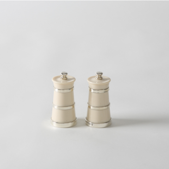Ivorine and Silver Churn Pepper Mill