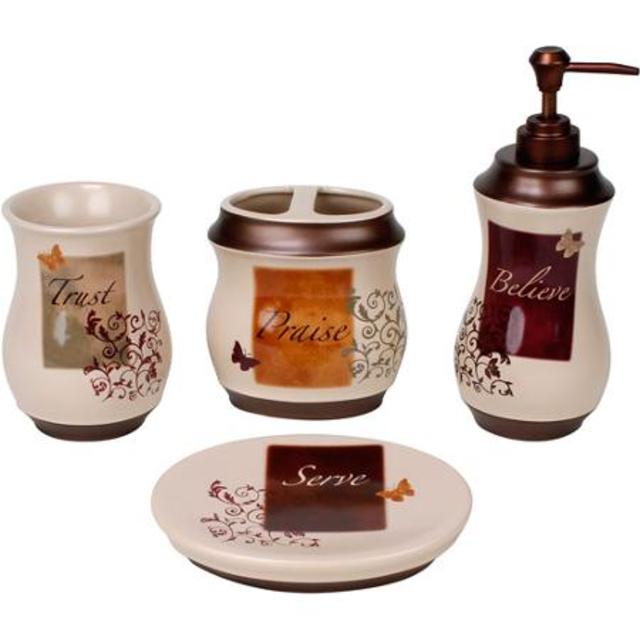 Butterfly Blessings 4-Piece Bathroom Accessory Set, Red