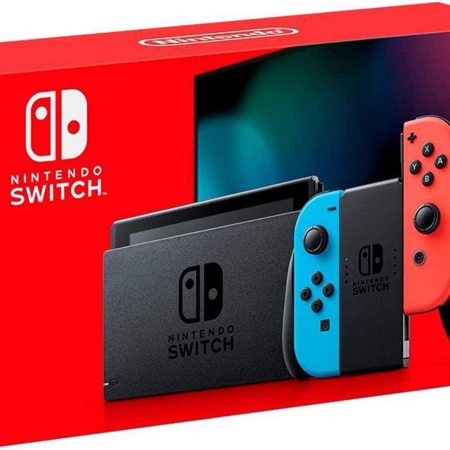 Nintendo Switch with Neon Blue and Neon Red Joy-con
