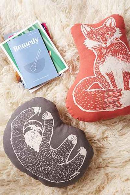 Plum & Bow Woodblock Fox Pillow