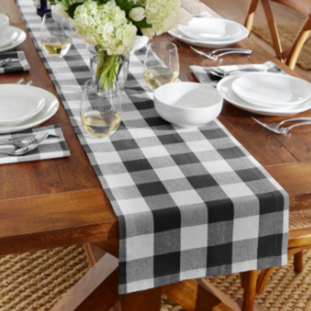Elrene Home Fashions Farmhouse Living Buffalo Check Table Runner, 13" x 70", Black/White