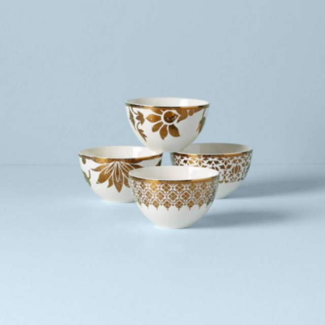 Lenox Global Tapestry Gold 4-Piece Dessert Bowl Set, 1.95 LB, Metallic