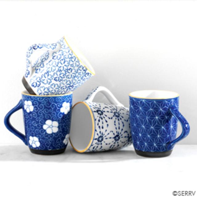Ornate Blue Set of 4 Mugs