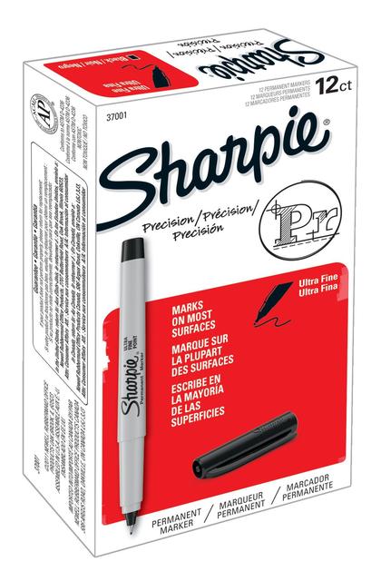 Sharpie Permanent Markers, Ultra Fine Point, Black, 12-Count