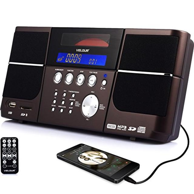 VELOUR YW-006 Stereo CD Player Boombox with FM Radio Clock USB SD