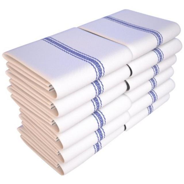 One Dozen Kitchen Dish Towels - Blue Stripe
