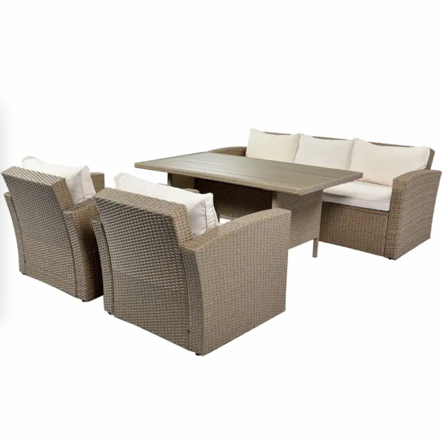 Patio Furniture Set 4-Piece Wicker Outdoor Conversation Sofa Sectional Set with Beige Cushions