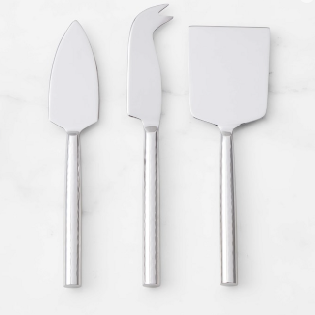 Stainless-Steel Hammered Cheese Knives, Set of 3