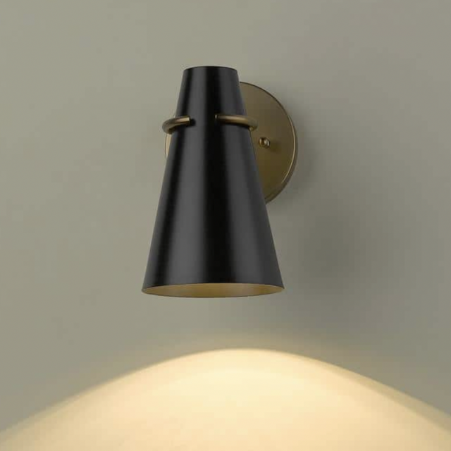 Reeva 1 Light Modern Brass Wall Sconce with Matte Black Shade by Golden Lighting