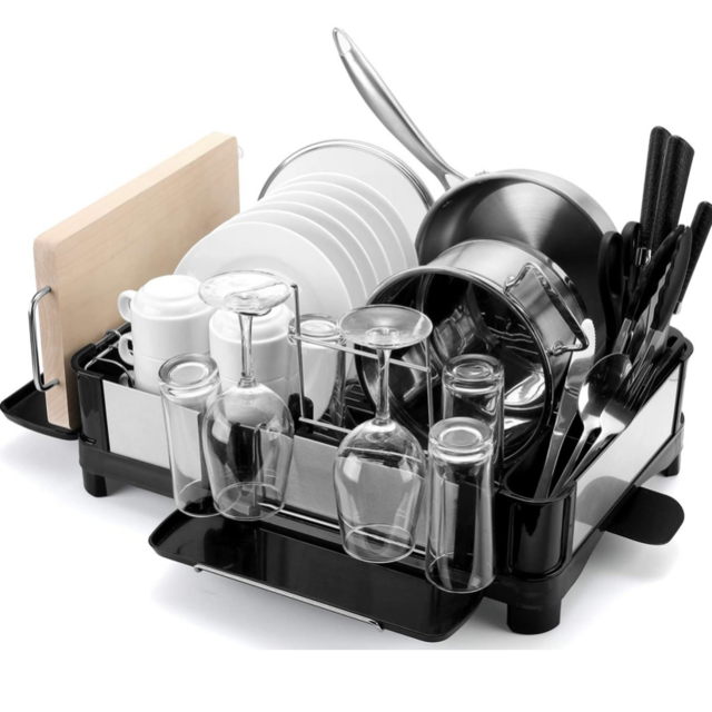 Drizom Dish Rack - Fingerprint-Proof 304 Stainless Steel Pot Dish Drying Rack for Kitchen Counter, Fully Customizable Cutlery Rack, Cups Holder and Cutting Board Rack - Dish Drainer for Large Capacity