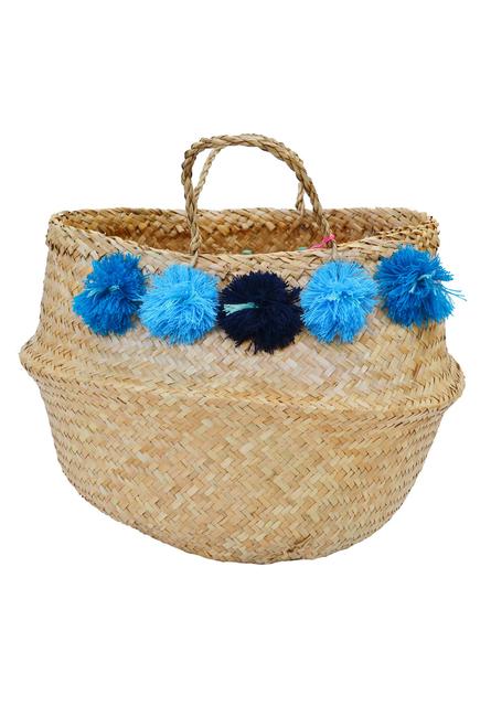 Eliza Gran Large Venice Pom Pom Basket, Blue