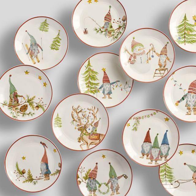 Forest Gnome 12 Days of Christmas Stoneware Appetizer Plates