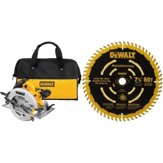 DEWALT DWE575SB 7-1/4-Inch Lightweight Circular Saw with Electric Brake with 7-1/4-Inch 60T Precision Finishing Saw Blade