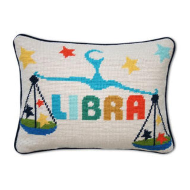 Libra Zodiac Needlepoint Throw Pillow