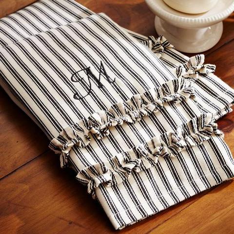 Ticking Stripe Ruffled Guest Towels [Set of 2] - Pottery Barn.