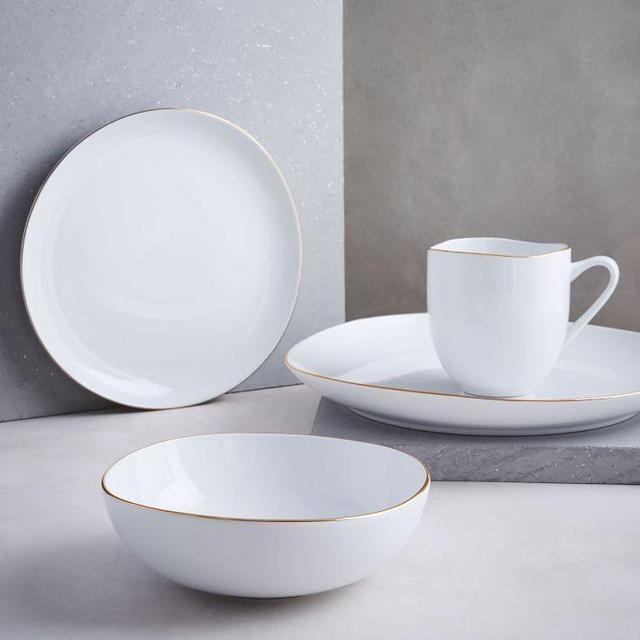 Organic Shaped Dinner Plates (Set of 16) - Gold Rimmed